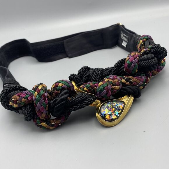 Vintage Gutos Confetti Lucite Buckle on Braided Fabric Ione Belt USA OSFA - Picture 2 of 7